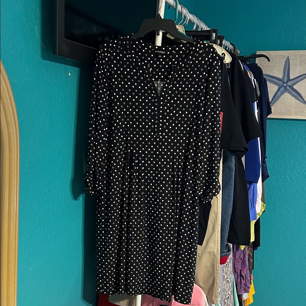Roz & Ali Black and White Polka Dot Long Sleeve Dress